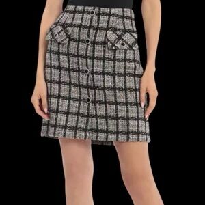 Bagatelle Collection Button Front Black and Confetti Tweed Mini Skirt Sz. M